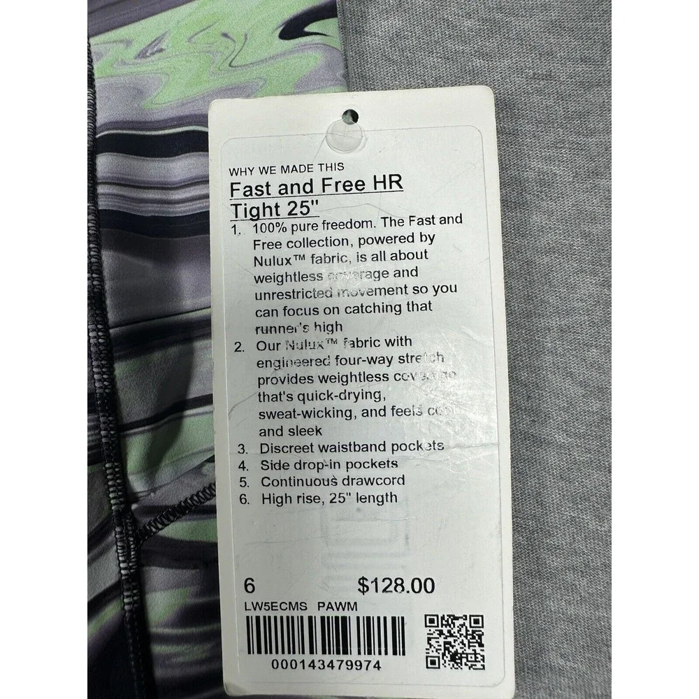 Lululemon Fast Free High Rise Tight 25” in‎ Paint Glide Warp Multi Size 6 NWT